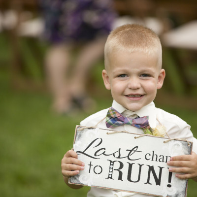 Michigan ring bearer - Last Chance to run sign - Michigan Area Wedding Photographer