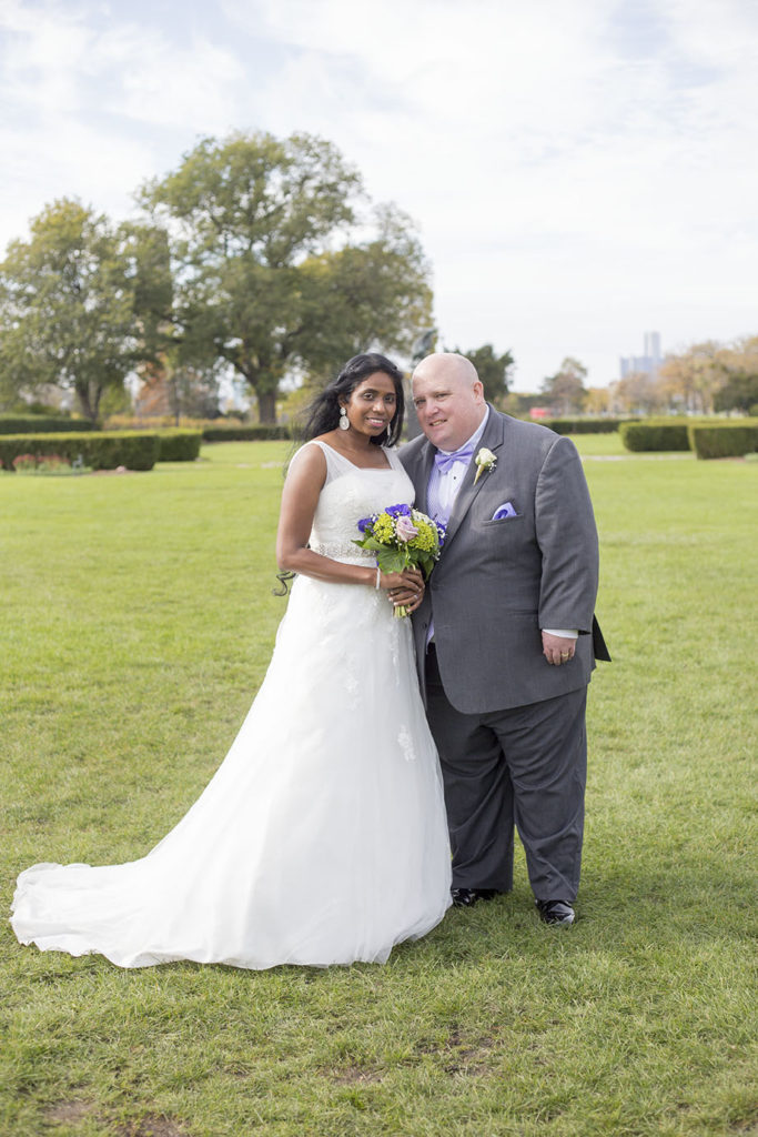 Wedding couple with Detroit skyline in the background