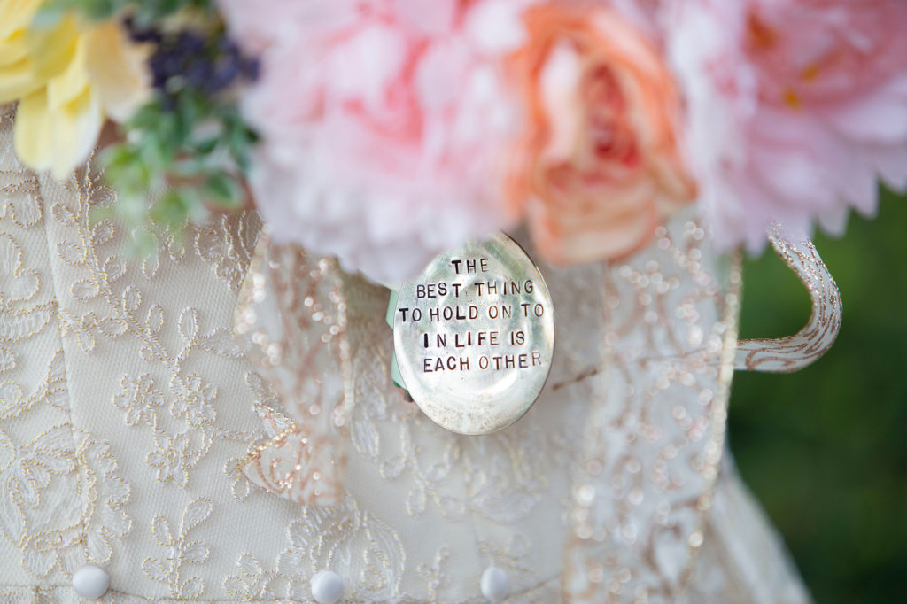 Charm on bride's bouquet