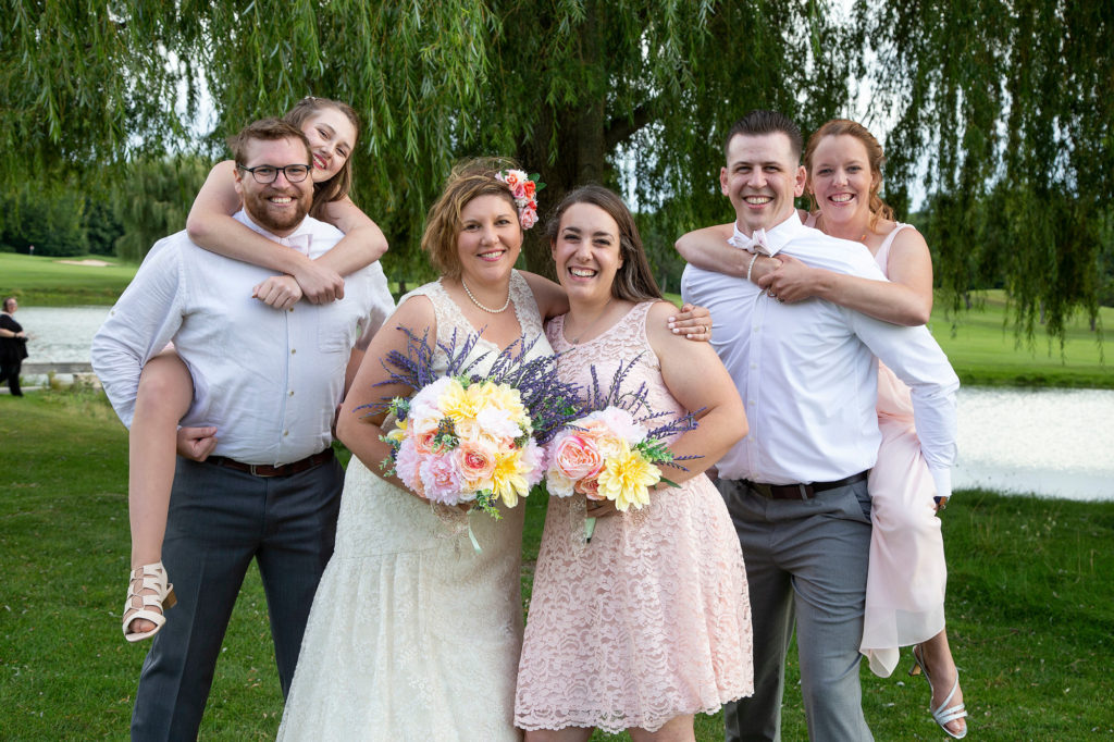 Emily's wedding party goofing around