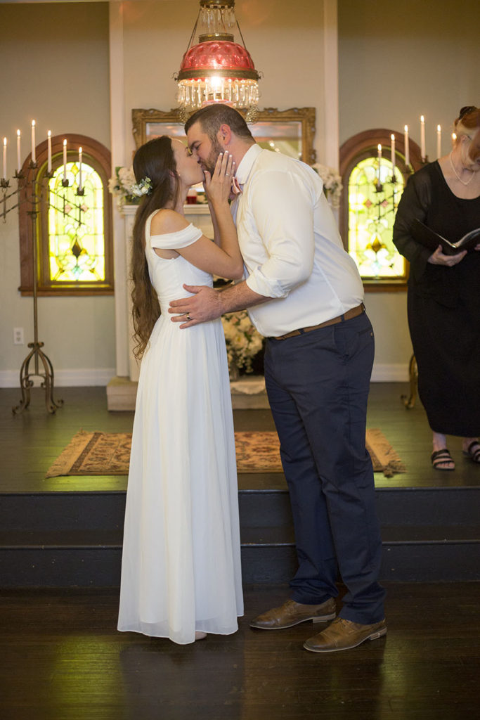 First kiss at Celebrations Wedding Chapel