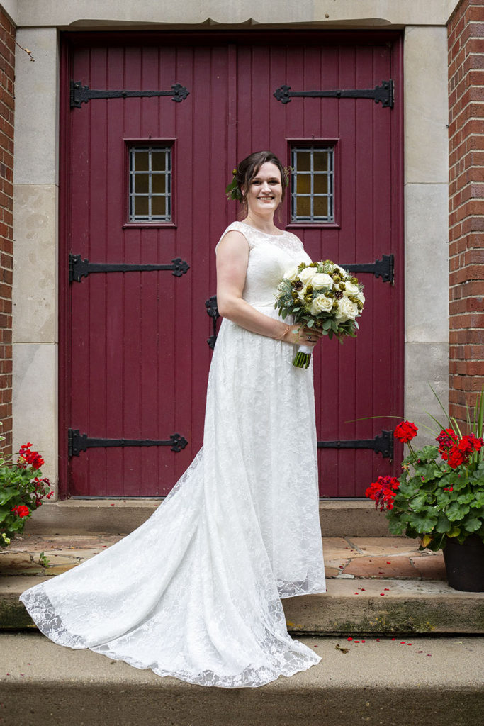 Rachel in front of the church