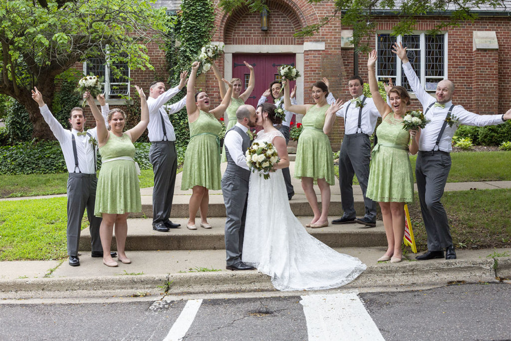 Excited wedding party for Corey and Rachel