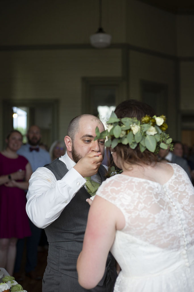 Cake cutting at Michigan wedding