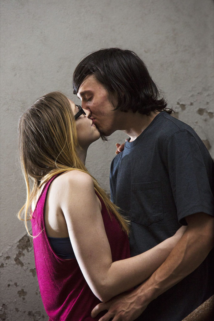 Michigan couple kisses in stairwell of abandoned Detroit building