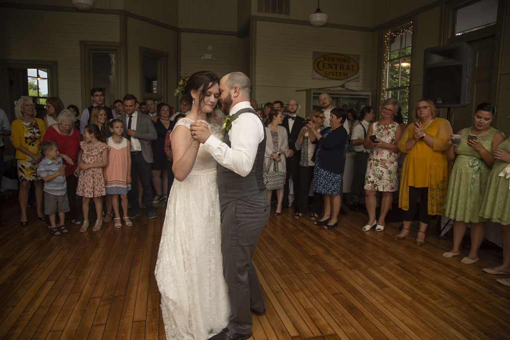 Guests look on for couples first dance