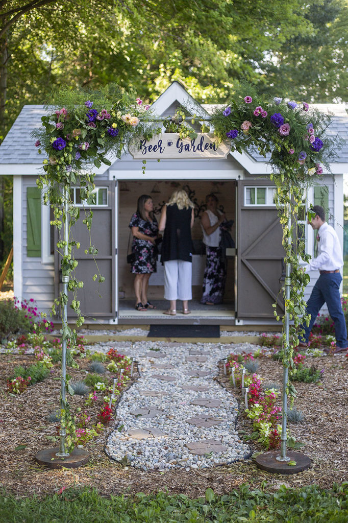 Their flower shed turned into a beer garden for the evening