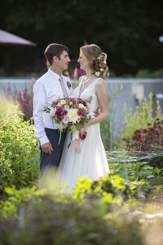 Belleville wedding couple gazing at each other