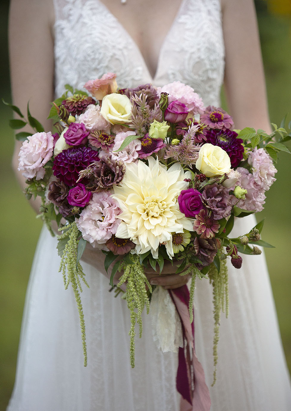 Burgundy, fuchsia, and blush wedding bouquet