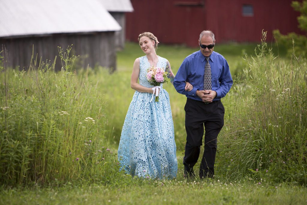 Blue lace dress on Ypsilanti bride