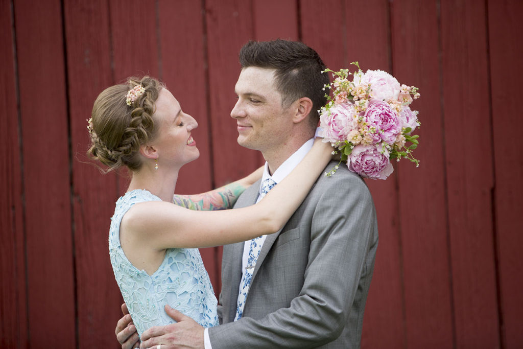 Ypsilanti wedding couple looking at each other