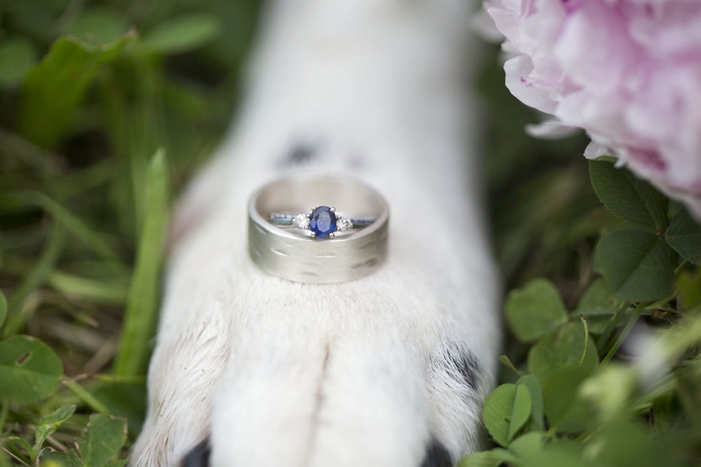 Sapphire and silver wedding set Ypsilanti wedding