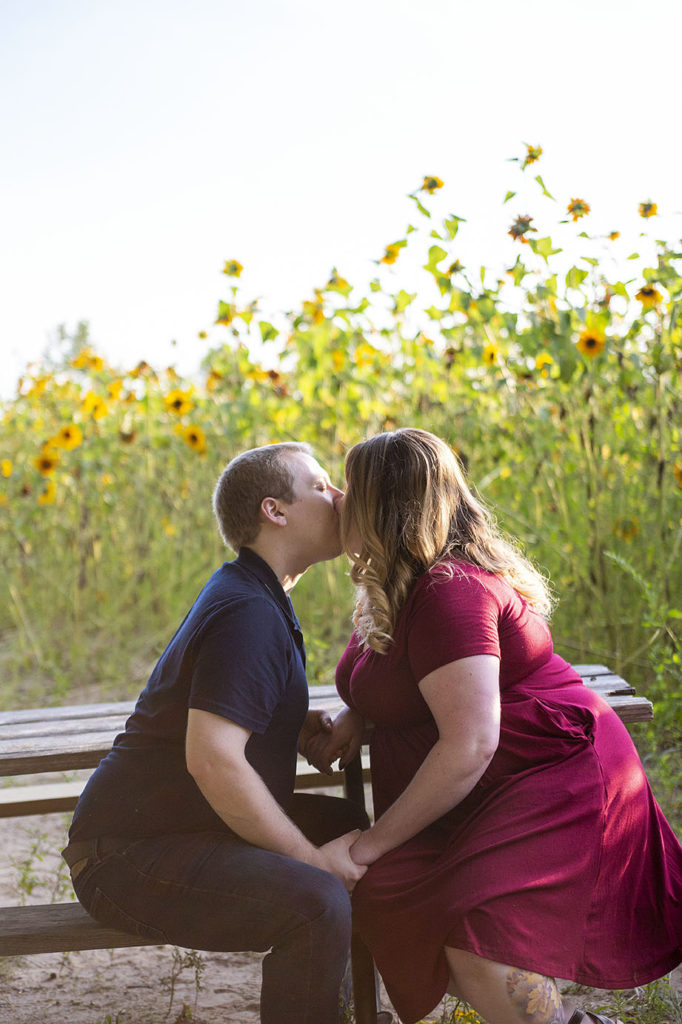 Married couple kissing