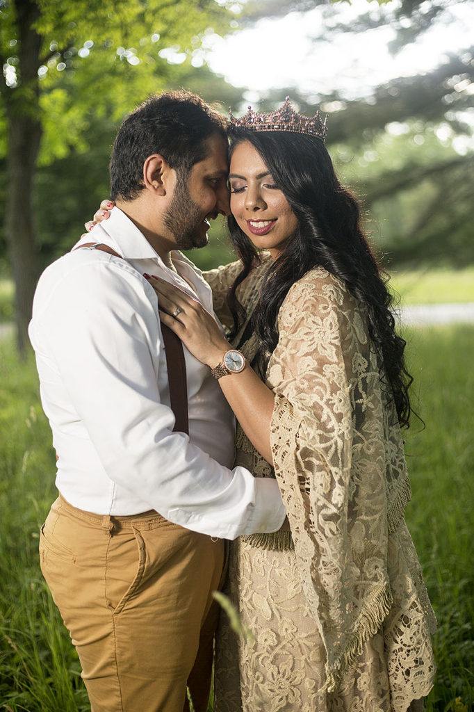 Boho wedding couple, woman with crown