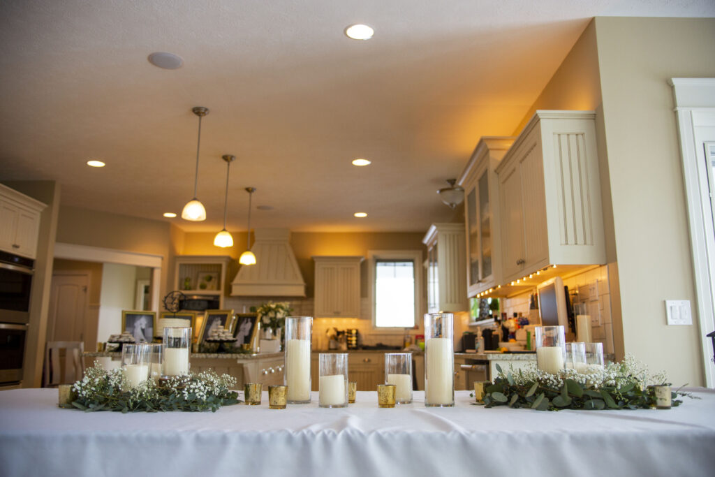 Centerpieces set up at Holland AirBNB wedding