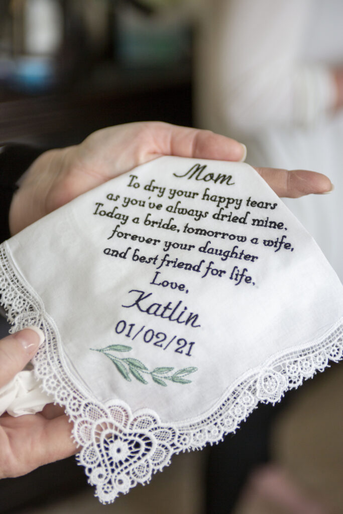 Mom's handkerchief from bride AirBNB wedding