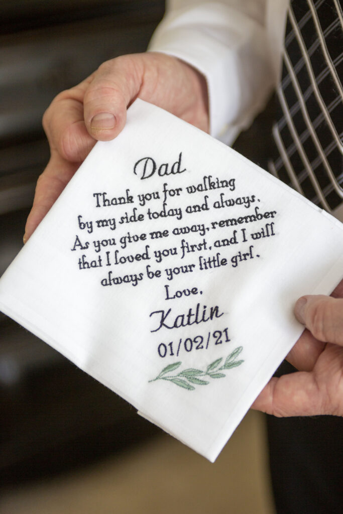 AirBNB wedding handkerchief to dad