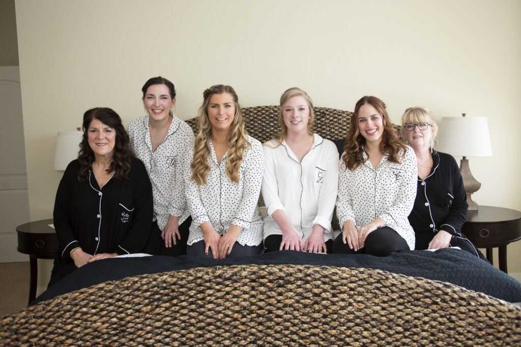 All the women at the wedding before their Michigan AirBNB wedding