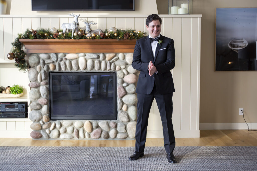 Groom waits anxiously for his bride before their Holland AirBNB wedding