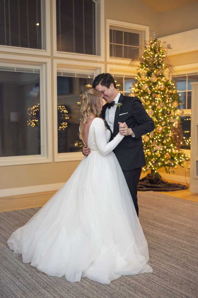 First dance at Michigan winter AirBNB wedding