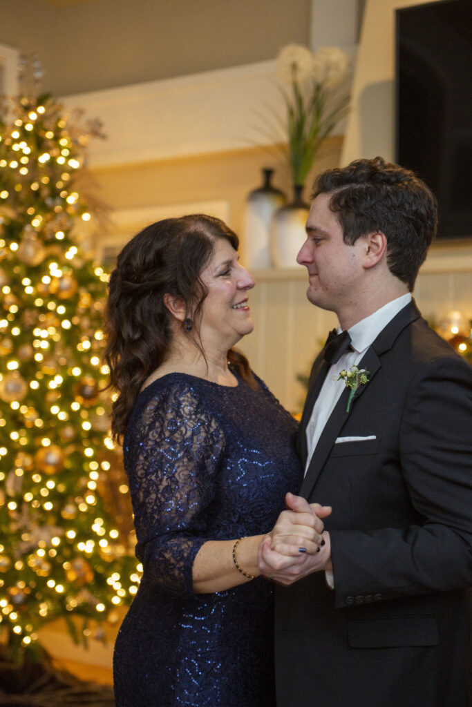 Mother and son dance at west Michigan AirBNB wedding