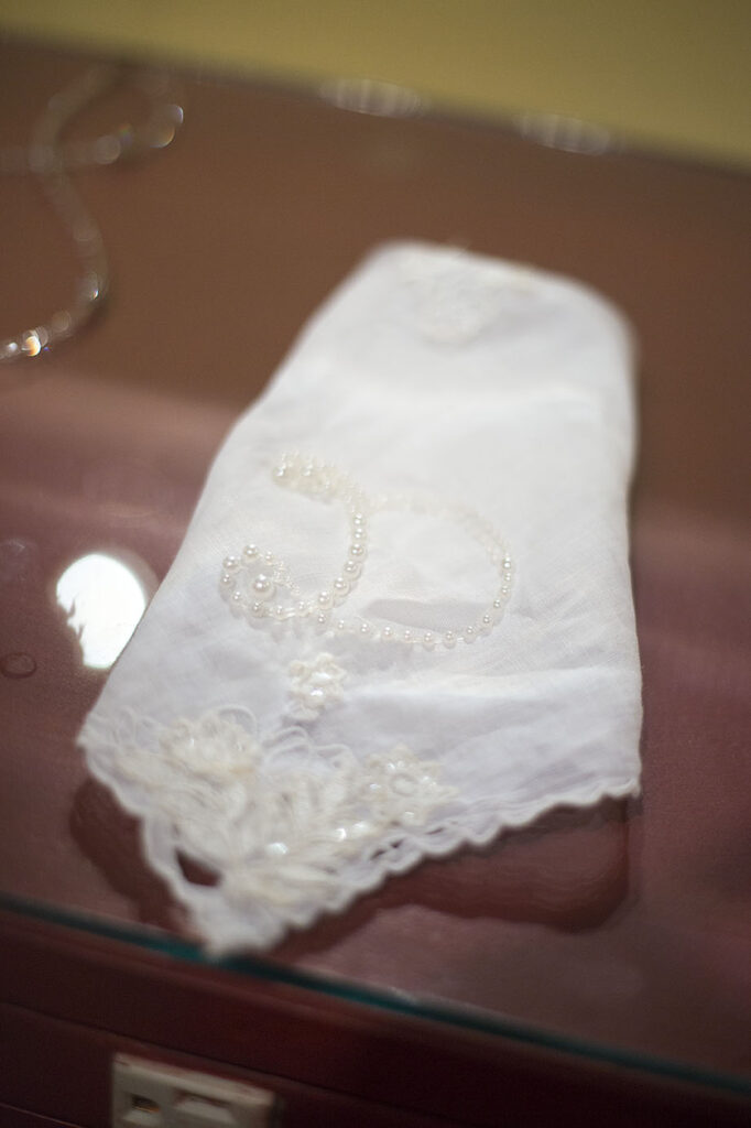 Handmade hanky at the Plymouth wedding