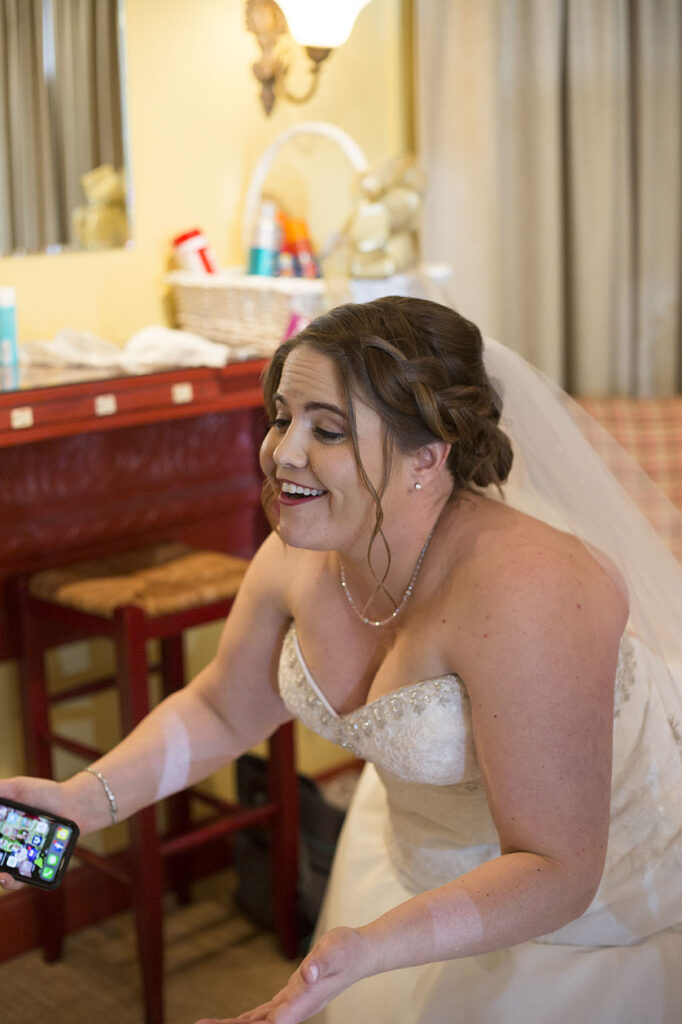 Bride excited seeing her son in a tux for the first time before her Plymouth wedding