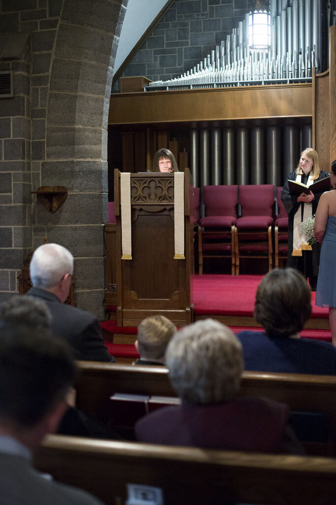 Guest speaker doing a reading during Plymouth wedding