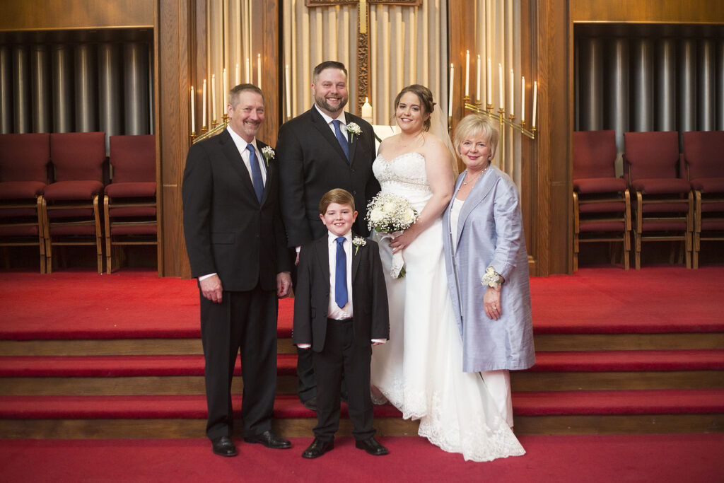 Plymouth wedding couple with bride's parents