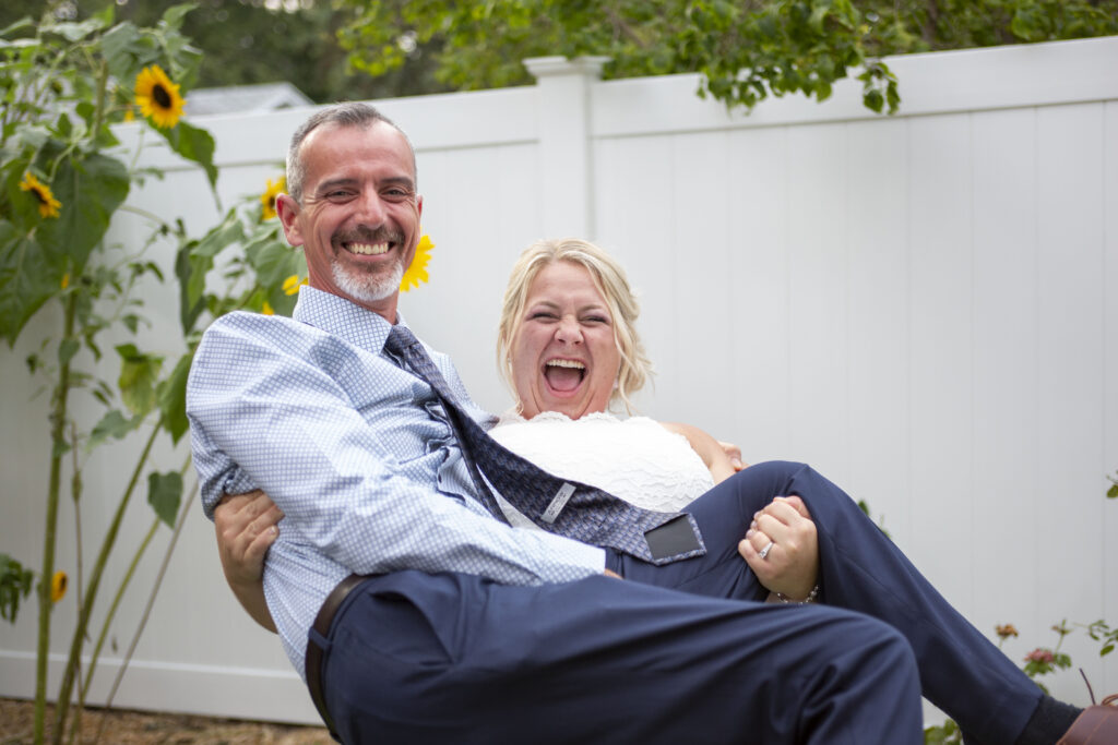 Bride holding guest at her Westland wedding