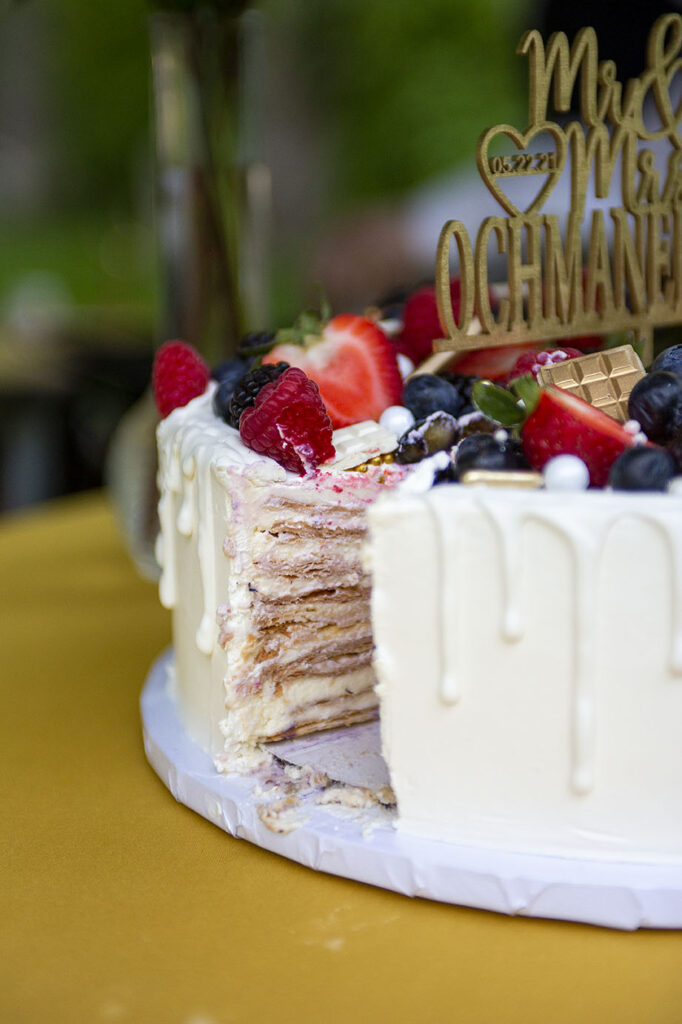 Cake after the first cut during a Michigan micro wedding