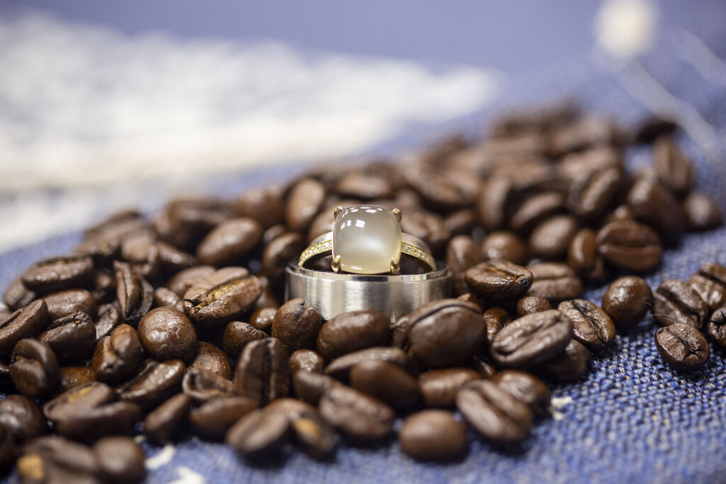 Local Ann Arbor coffee with wedding rings