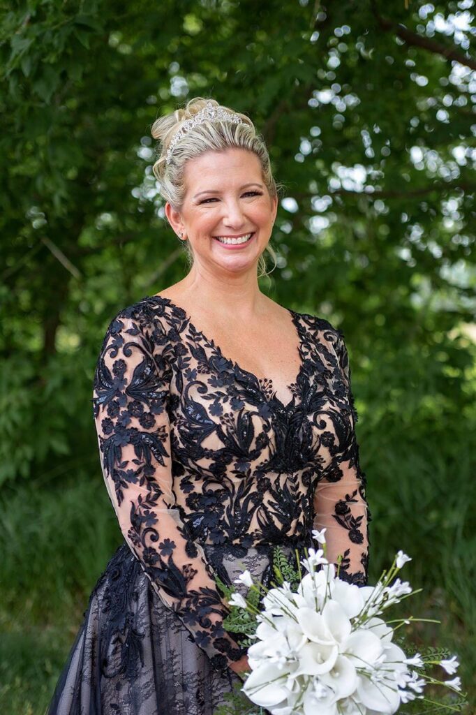 Belleville Michigan bride in a stunning black wedding dress.