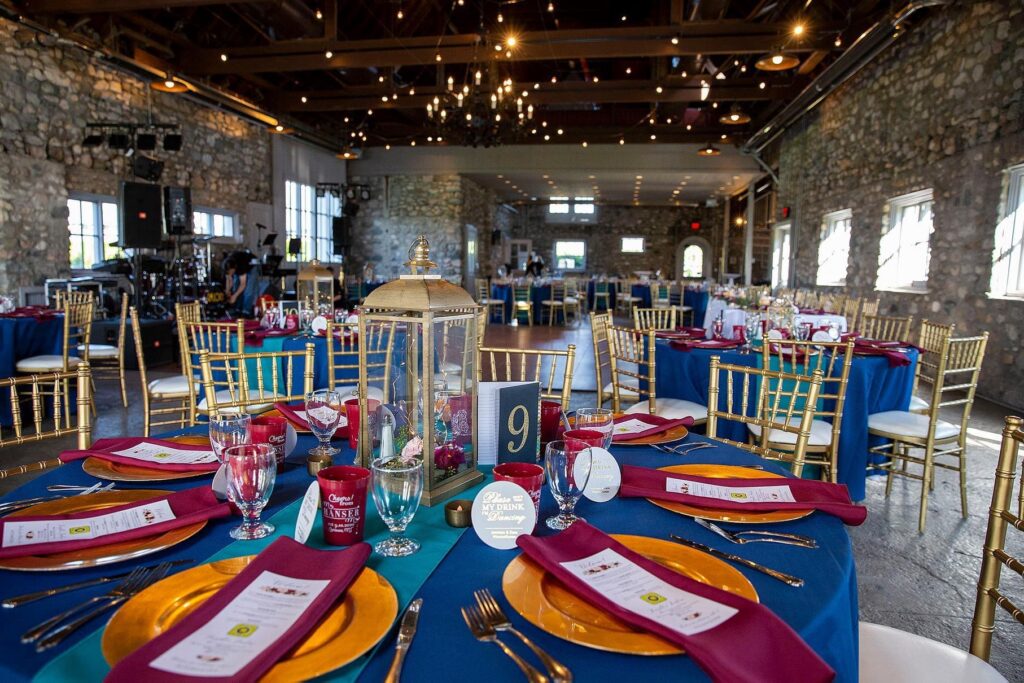 Castle Farms decorated for a vibrant, jewel-toned wedding.