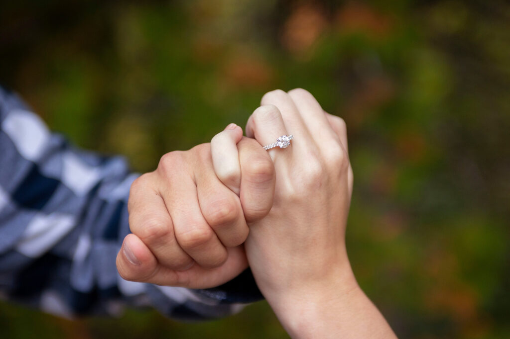 Tahquamenon Falls proposal photographer pinky promise