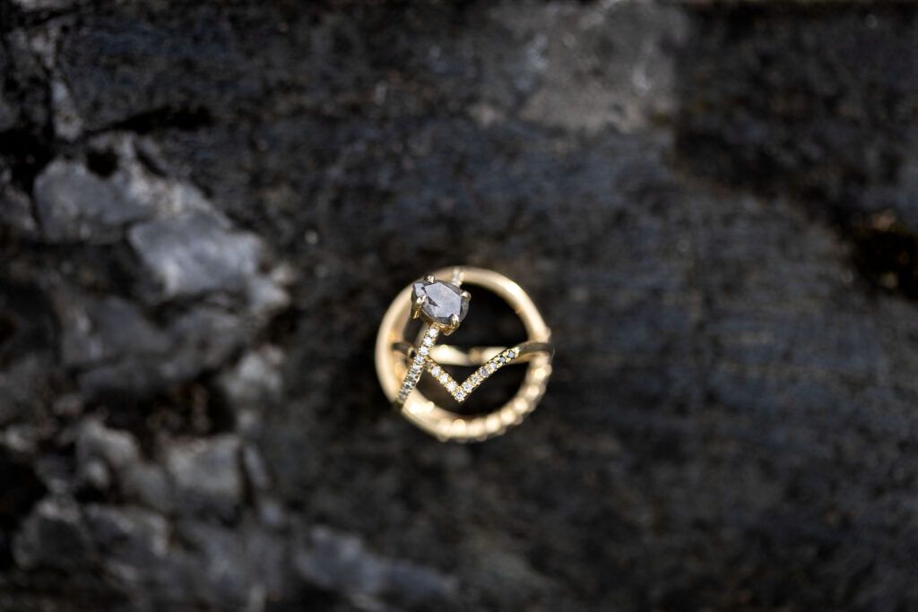 Michigan LGBT wedding rings on the Black Rocks along the Lake Superior shoreline in the Upper Peninsula.