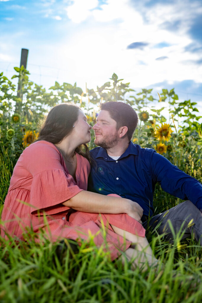 Livingston County sunflower field engagement session