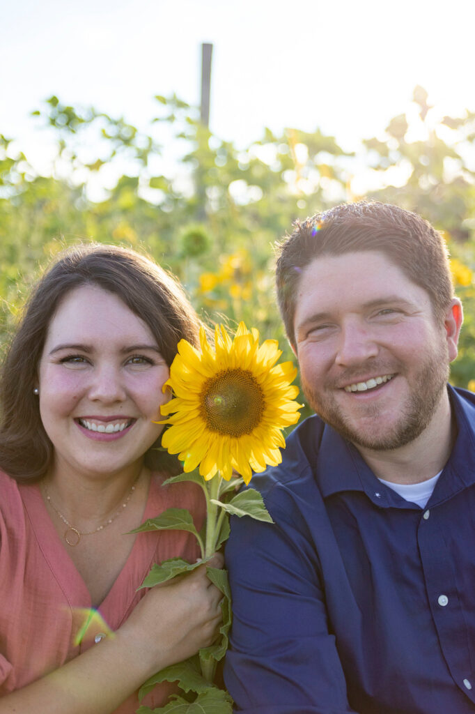 Sunflower field engagement session