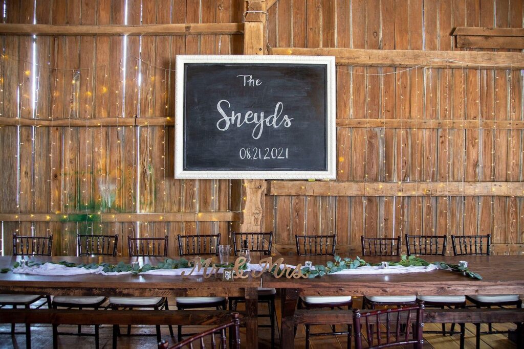 Custom chalk sign at Irish Hills Barn