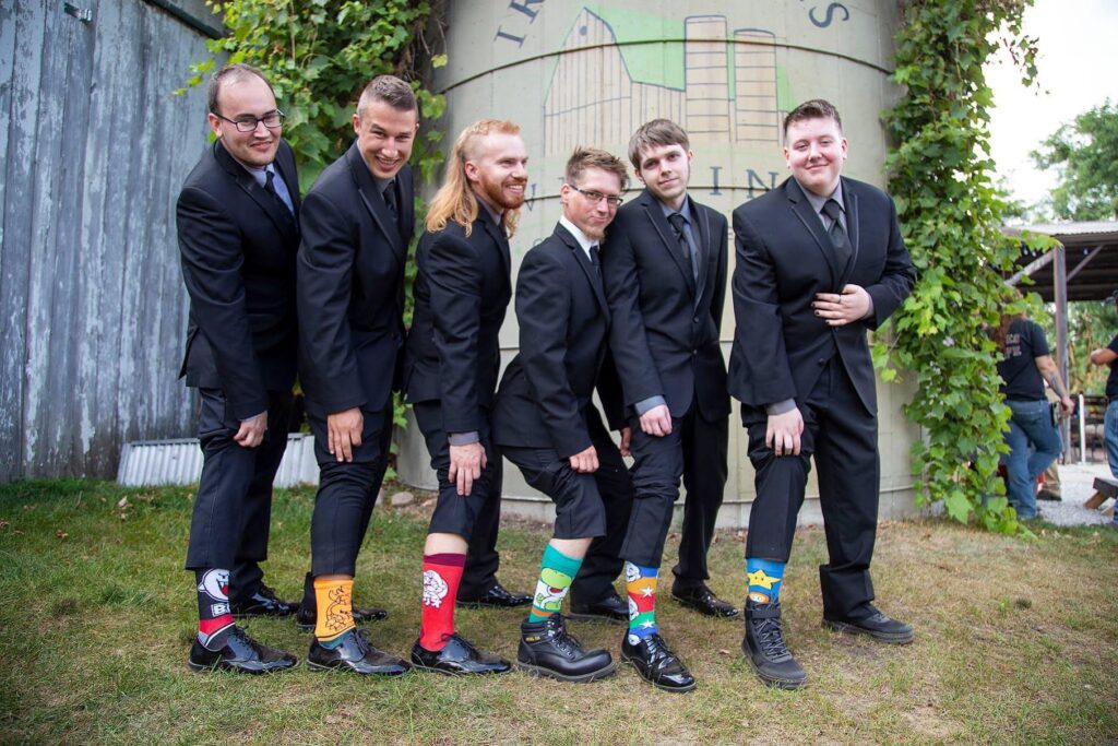 Irish Hills barn wedding photographer with the groomsmen