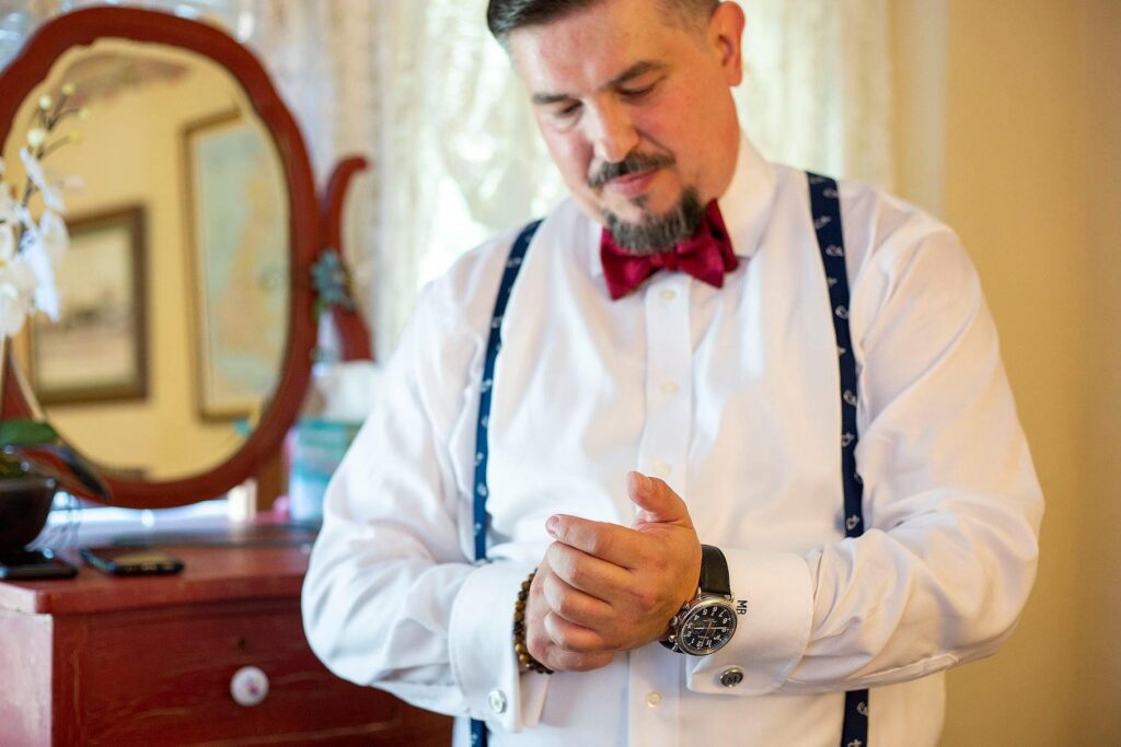 Mel gets ready before the Howell wedding ceremony