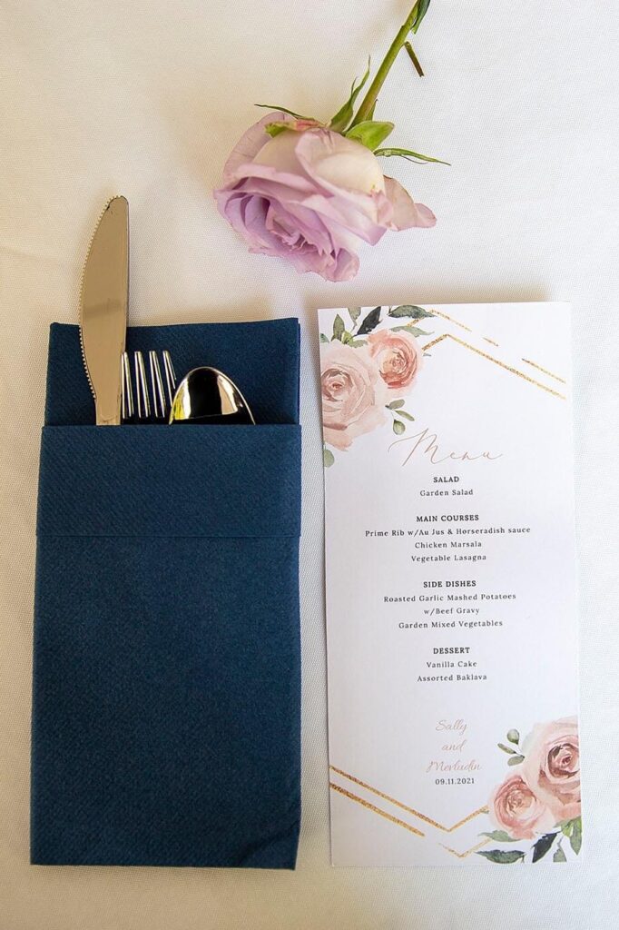 Cutlery and wedding menu